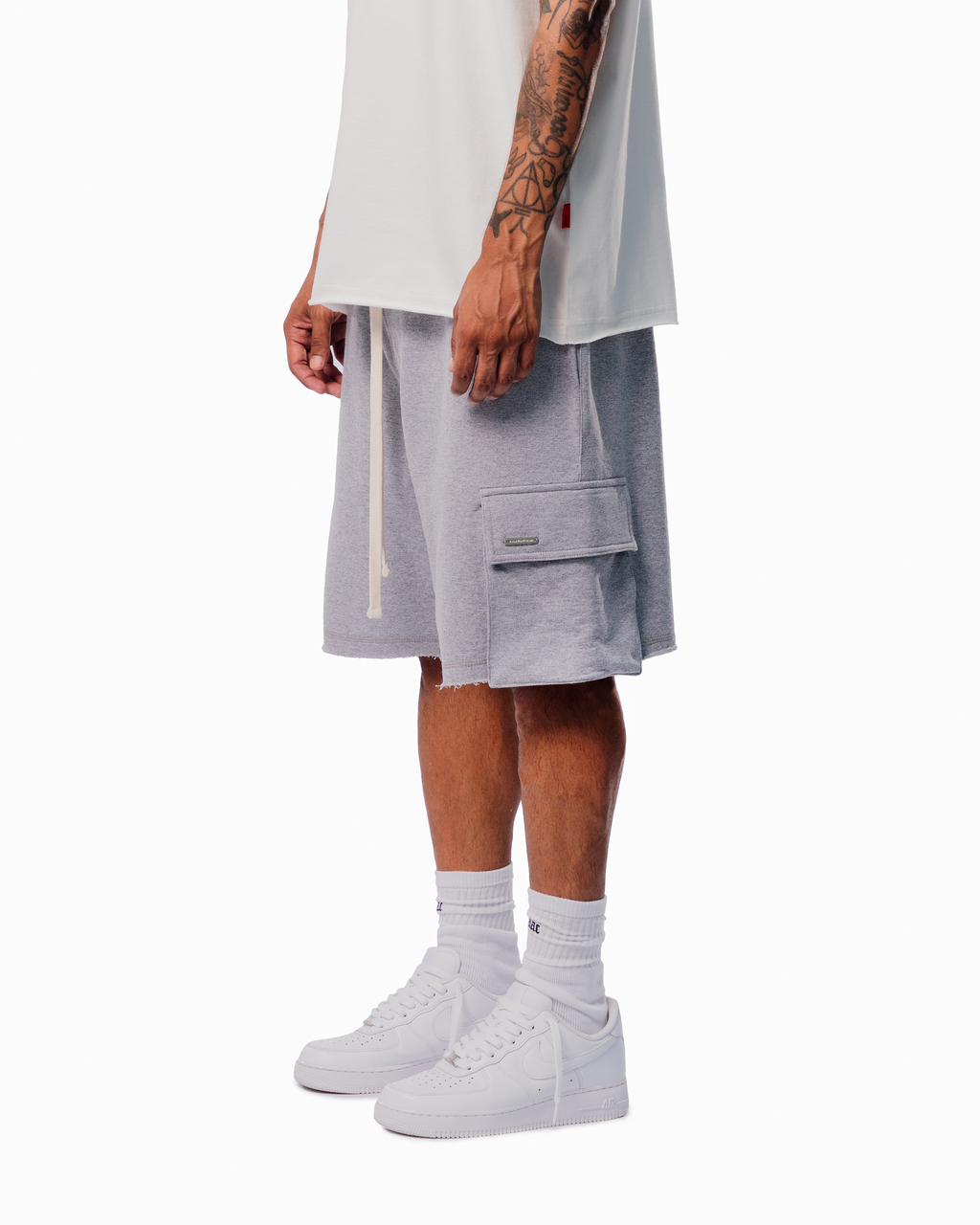 MELANGE CARGO SWEAT SHORTS